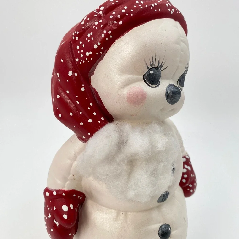 Vintage 1986 Kimple Mold‎ Ceramic Snowman Santa Red Pom Pom Hat Hand Painted 9